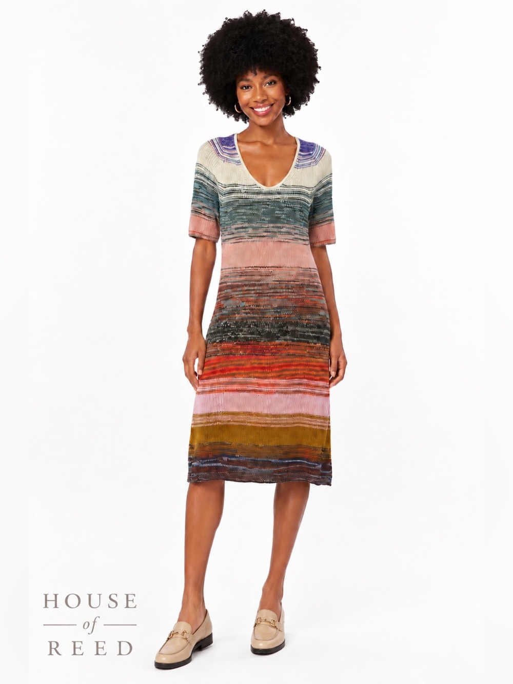 Anthropologie Knit Midi Sweater Dress M Space‎ Dye Stripe Bodycon Fall